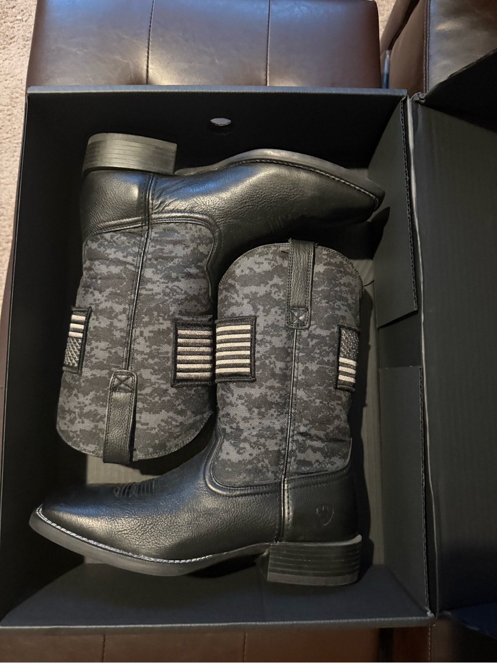 Ariat Black Leather Western Boots with Gray Camo Shaft